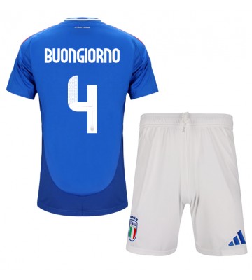 Italia Alessandro Buongiorno #4 Primera Equipación Niños Eurocopa 2024 Manga Corta (+ Pantalones cortos)